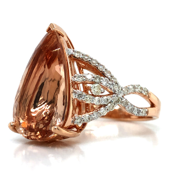 Morganite Ring w/ Fancy Diamond Shoulders, Pear Shape
