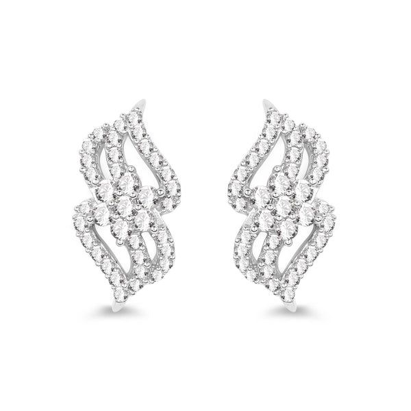Swirling Ribbons and Flowerette Diamond Earrings