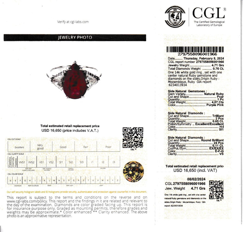 GIA Mozambique Ruby and Trilliant-Cut Diamond Ring
