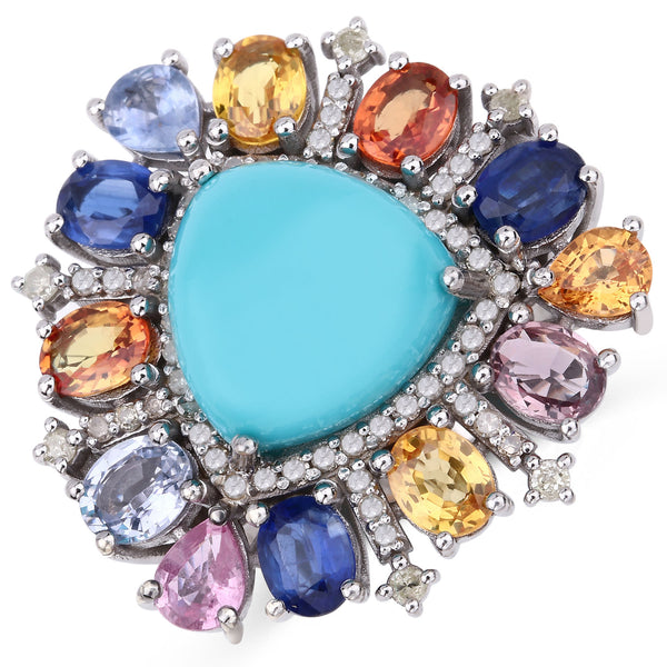 Turquoise Ring w/ Radiant Gemstone & Diamond Frame