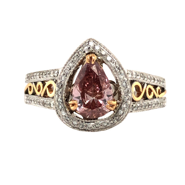 Pear-Cut Pink Diamond Ring with White Diamond Halo