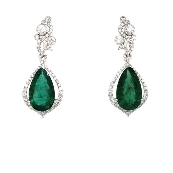 GIA Certified - Emerald & Diamond Drop Earrings