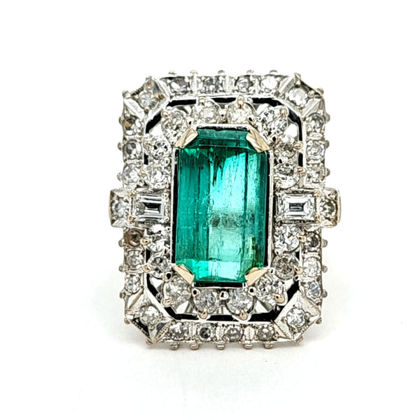 Estate Emerald Ring - Custom Fancy Diamond Frame