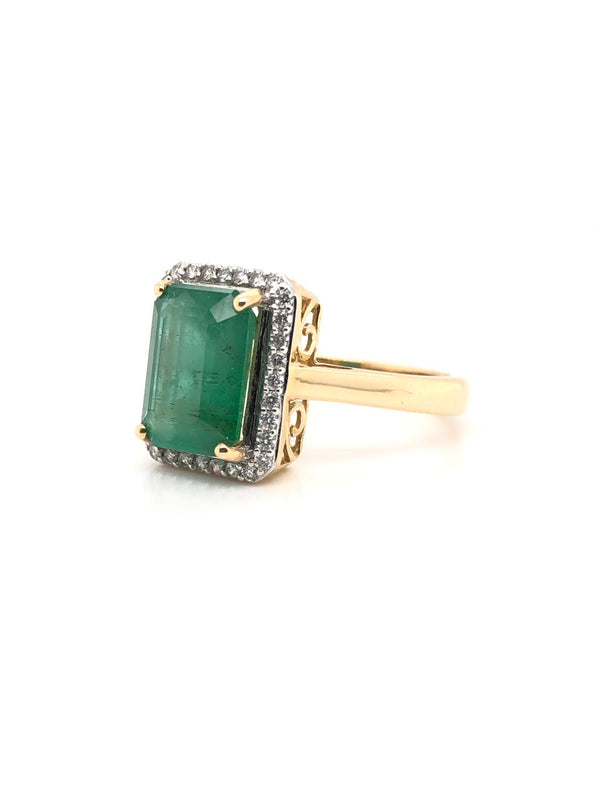 Zambian Emerald and Sparkling Diamond Halo Ring
