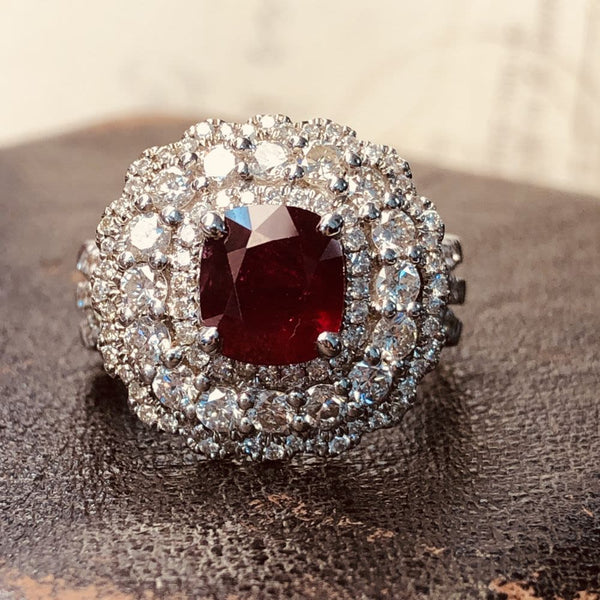 Ruby & Lacey Diamond Halo Ring, Extra Hidden Halo
