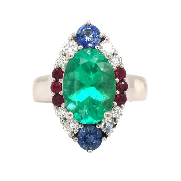 Emerald, Ruby, Sapphire & Diamond "Fab 4" Ring GIA