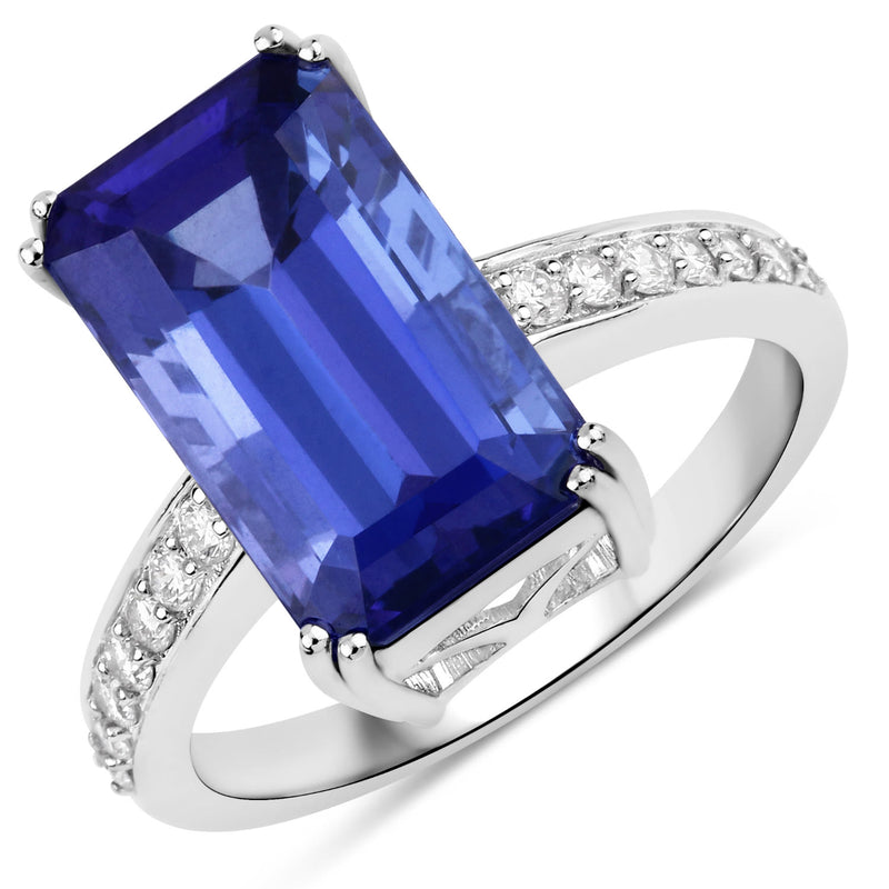 Elongated Octagon-Cut Tanzanite and Diamond Ring