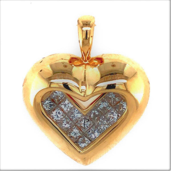 Princess-Cut Diamond Shadowbox Heart Pendant Heavy