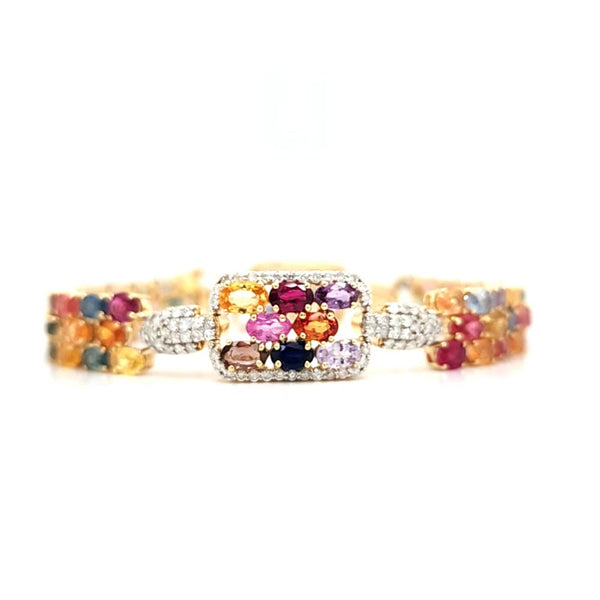 Fancy Colored Sapphire and Diamond-Frame Bracelet