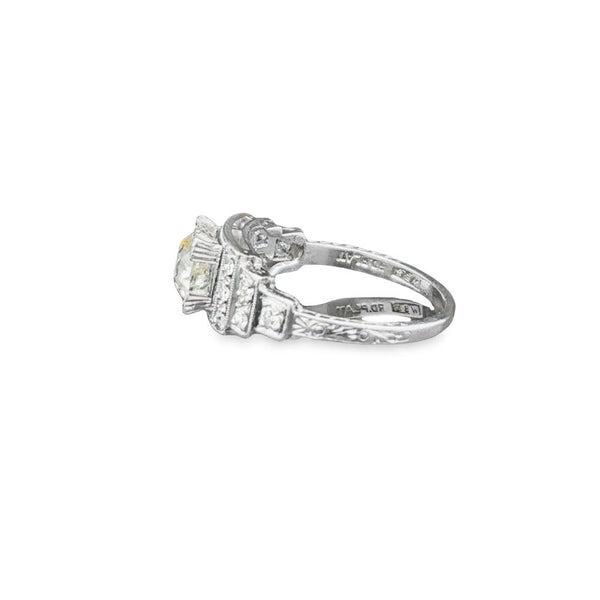 Art-Deco Style European-Cut Diamond Platinum Ring