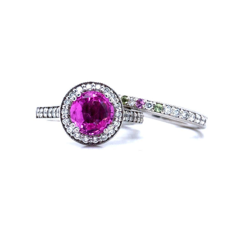 Bright Pink Sapphire and Diamond Ring Set