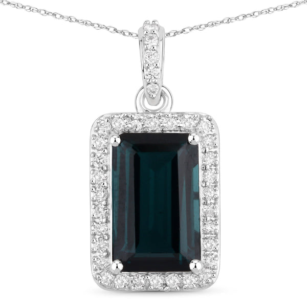 Elegant Teal Blue Tourmaline and Diamond Pendant