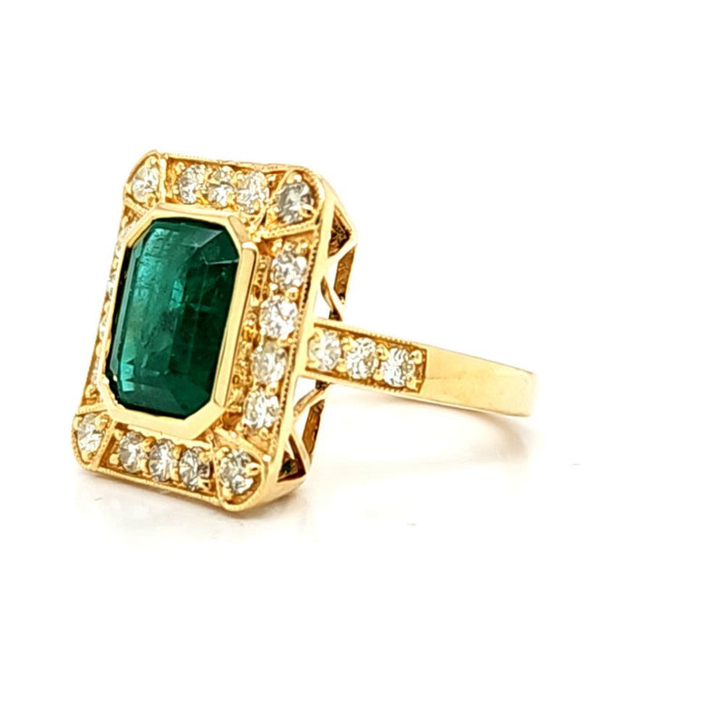 GIA Certified Emerald & Ornate Diamond Framed Ring