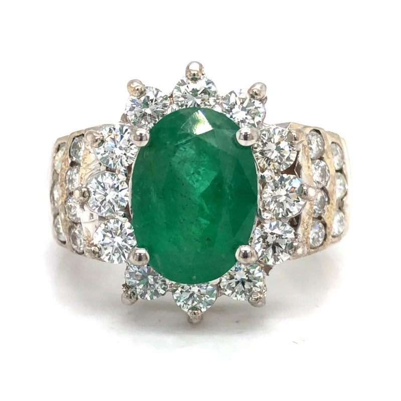 Emerald Ring with Amazing Diamond Halo & Shoulders