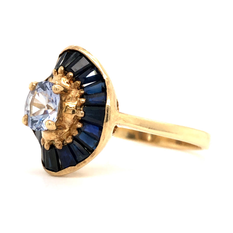 Pale Blue Sapphire Ring & Royal Blue Sapphire Halo