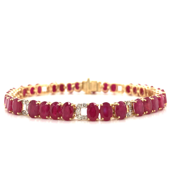 Elegant Oval Ruby & Diamond Bracket Line Bracelet