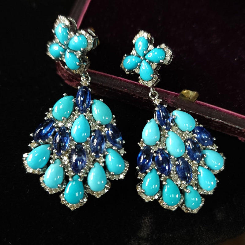 Stunning Turquoise, Kyanite, and Diamond Earrings