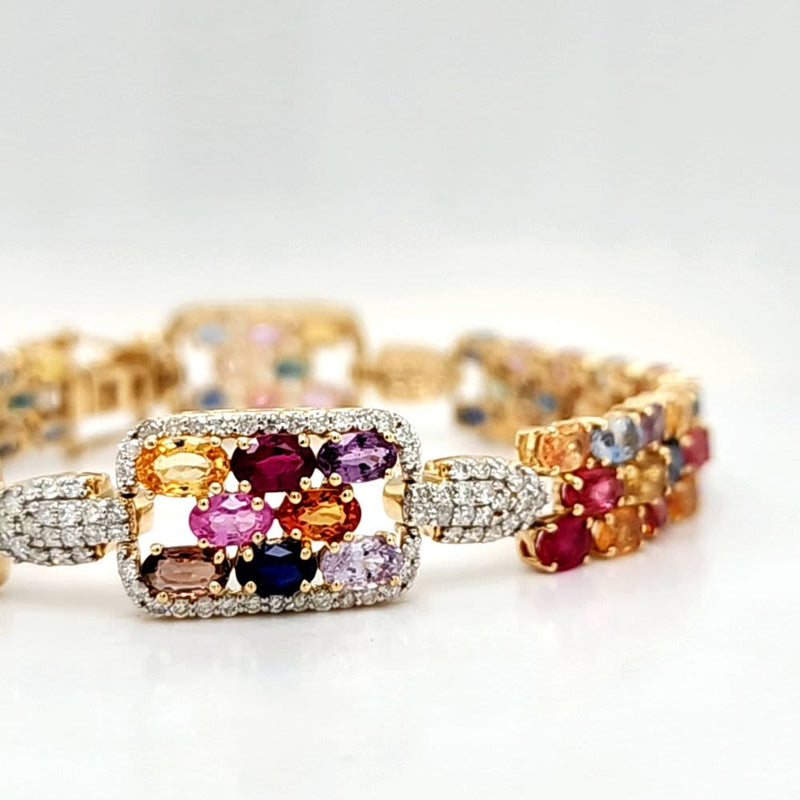 Fancy Colored Sapphire and Diamond-Frame Bracelet