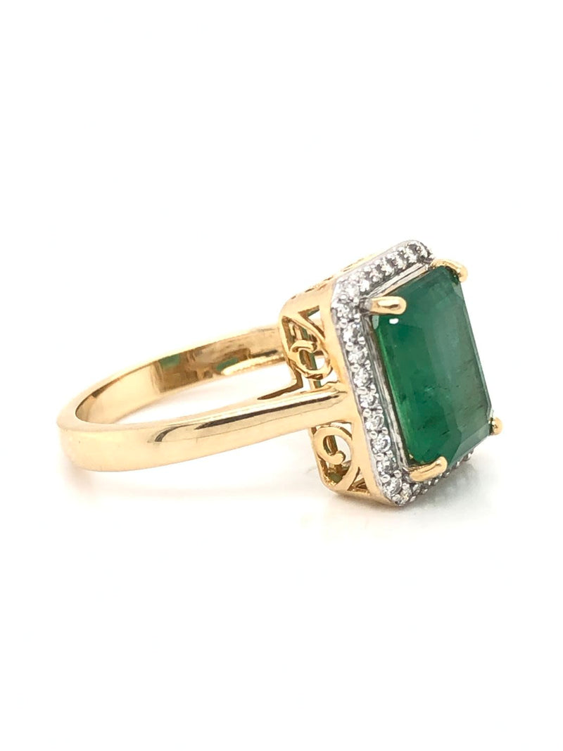 Zambian Emerald and Sparkling Diamond Halo Ring