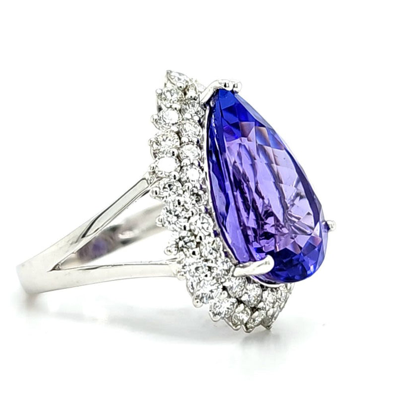 Designer Tanzanite and Platinum Diamond Ring - GIA