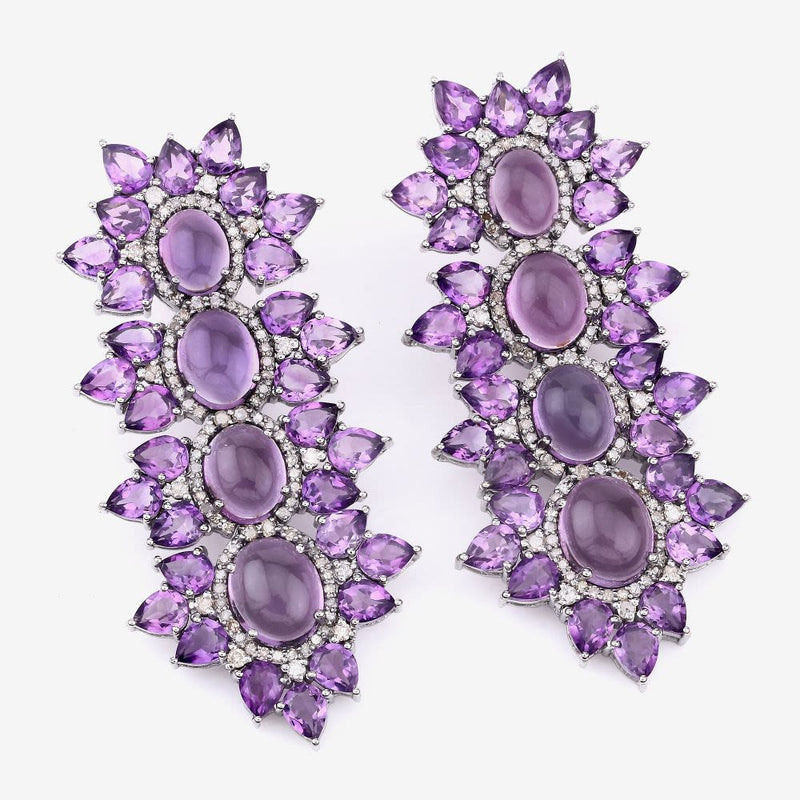 Mixed-Cut Asymmetrical Amethyst & Diamond Earrings