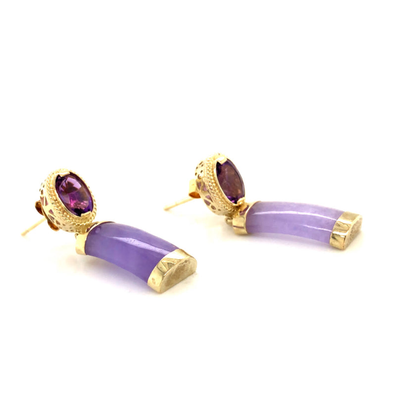 Amethyst Earrings with Lavender Jade Jadeite Drops
