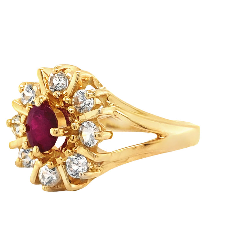 Ruby Ring with a White Sapphire Starburst Halo