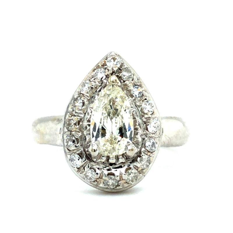 Mid-Century Estate Pear-Cut Diamond Halo Ring