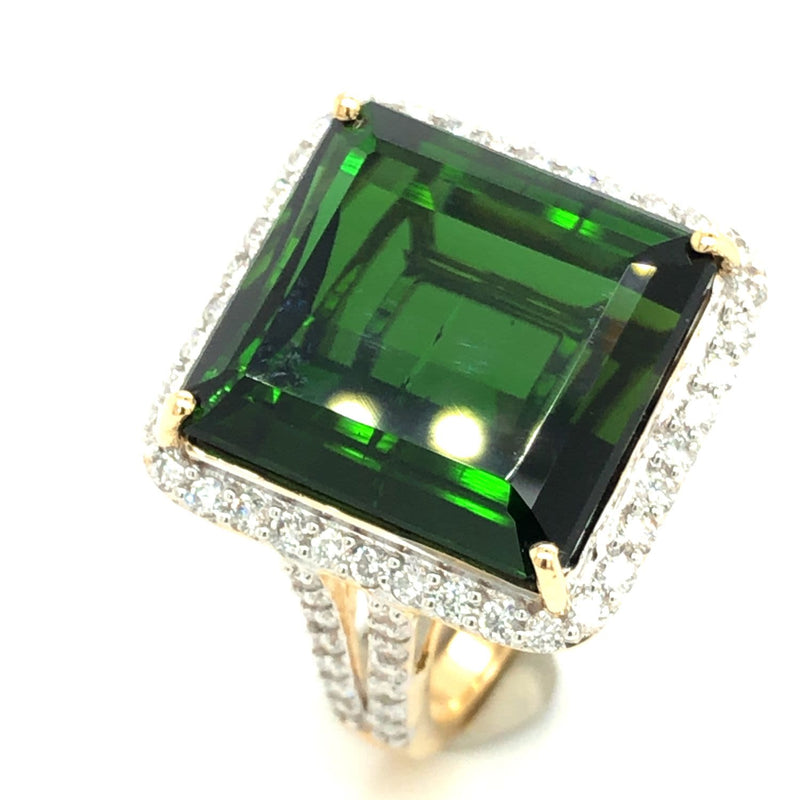 Grandiose Green Tourmaline and Diamond Halo Ring