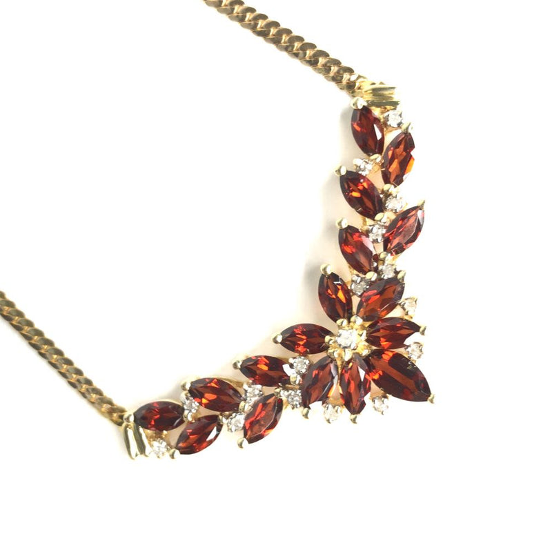 Garnet and Diamond Flowerette Chevron Necklace