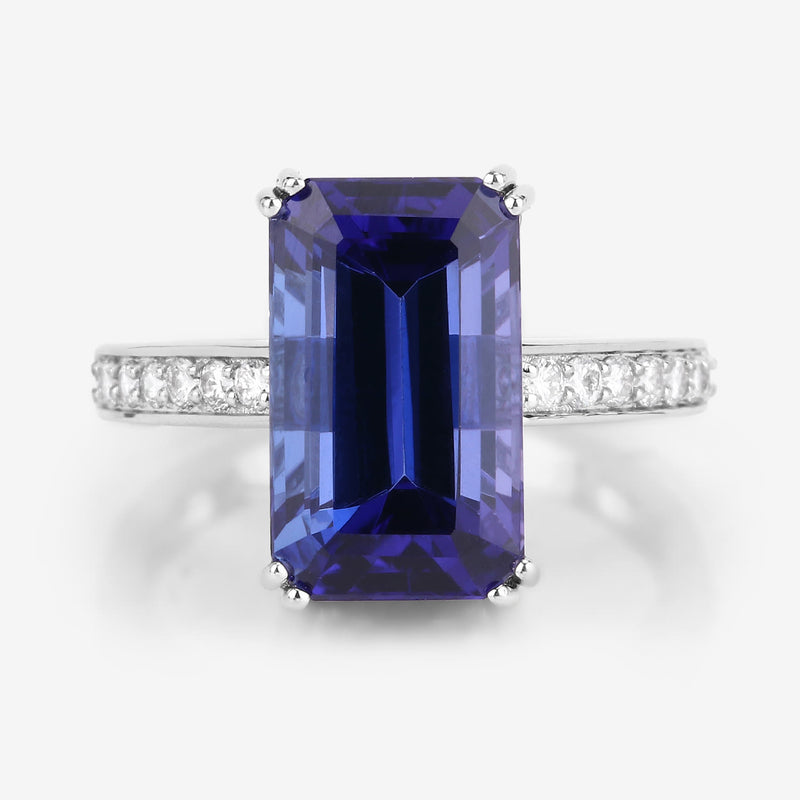 Elongated Octagon-Cut Tanzanite and Diamond Ring