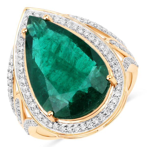 Green Transparent Zambian Emerald and Diamond Ring