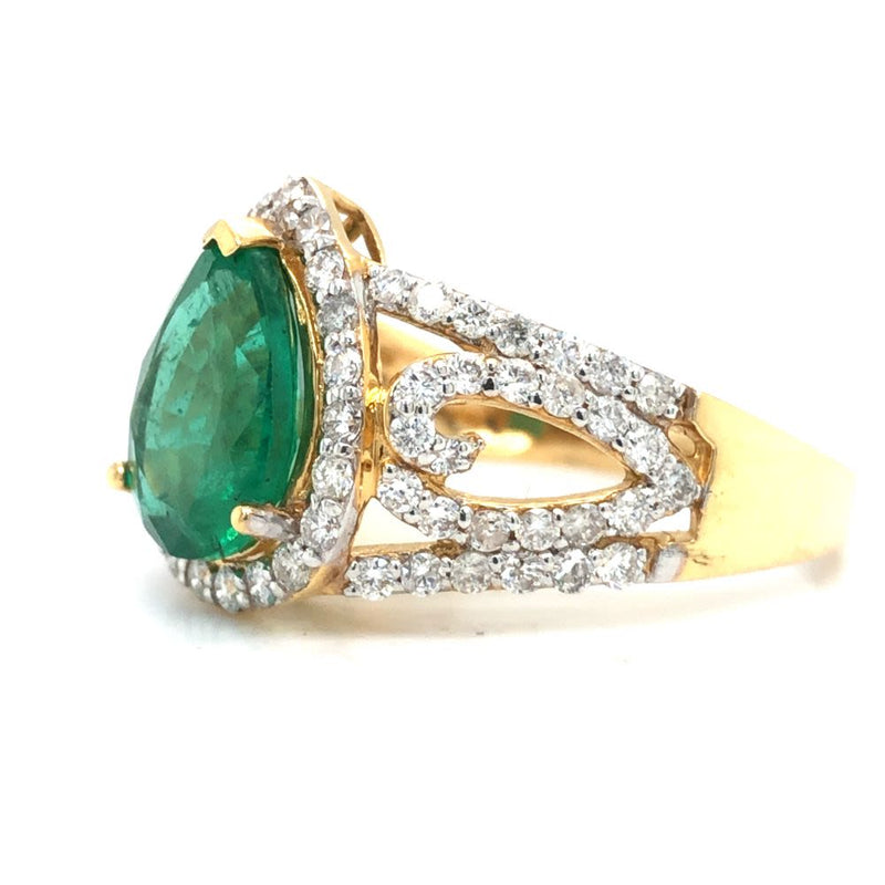 Emerald Ring with Diamond Halo - Gem AA Quality