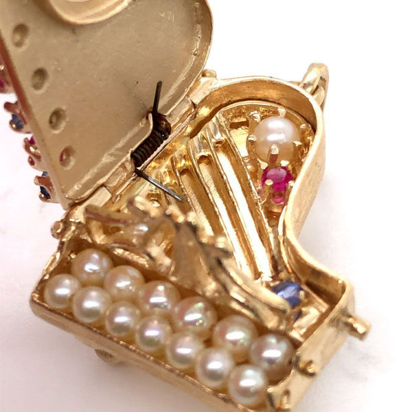 Ruby, Sapphire, Pearl Grand Piano Pendant 14K