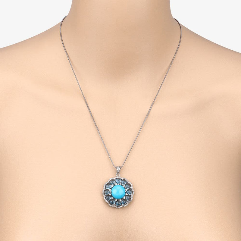 Turquoise, Blue Topaz, and Diamond Circle Necklace