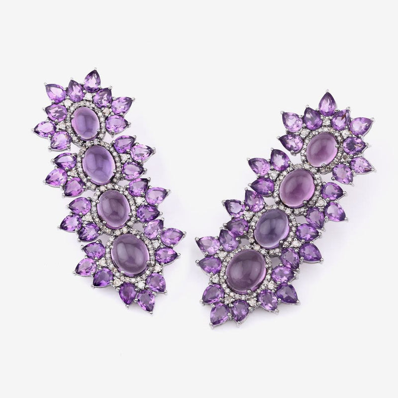 Mixed-Cut Asymmetrical Amethyst & Diamond Earrings