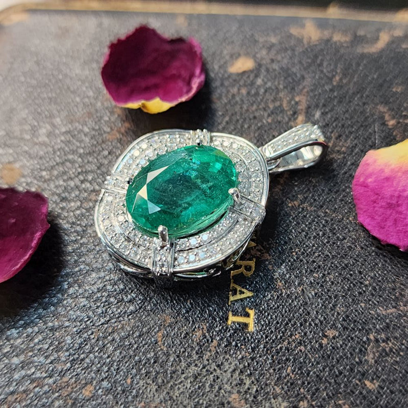 Incredible Emerald and Fancy Diamond Frame Pendant