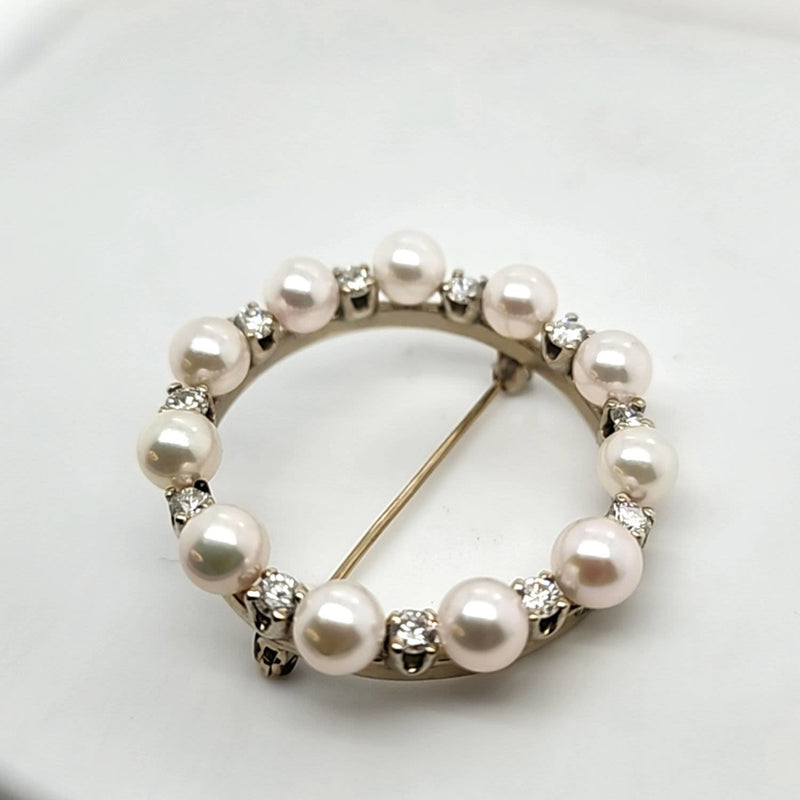 Vintage Diamond and Pearl Brooch - Mothers Size