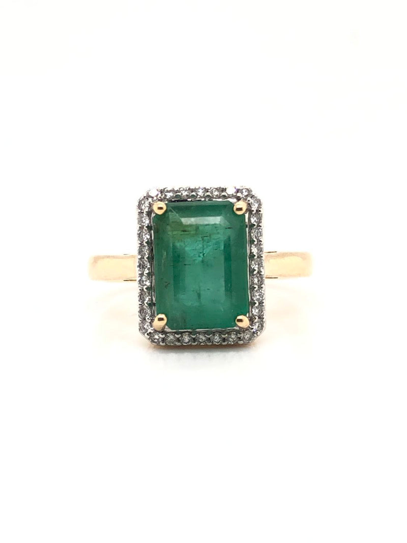 Zambian Emerald and Sparkling Diamond Halo Ring