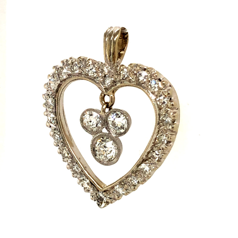 Heart and Trefoil Old Mine-Cut Diamond Pendant