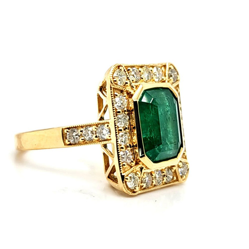 GIA Certified Emerald & Ornate Diamond Framed Ring