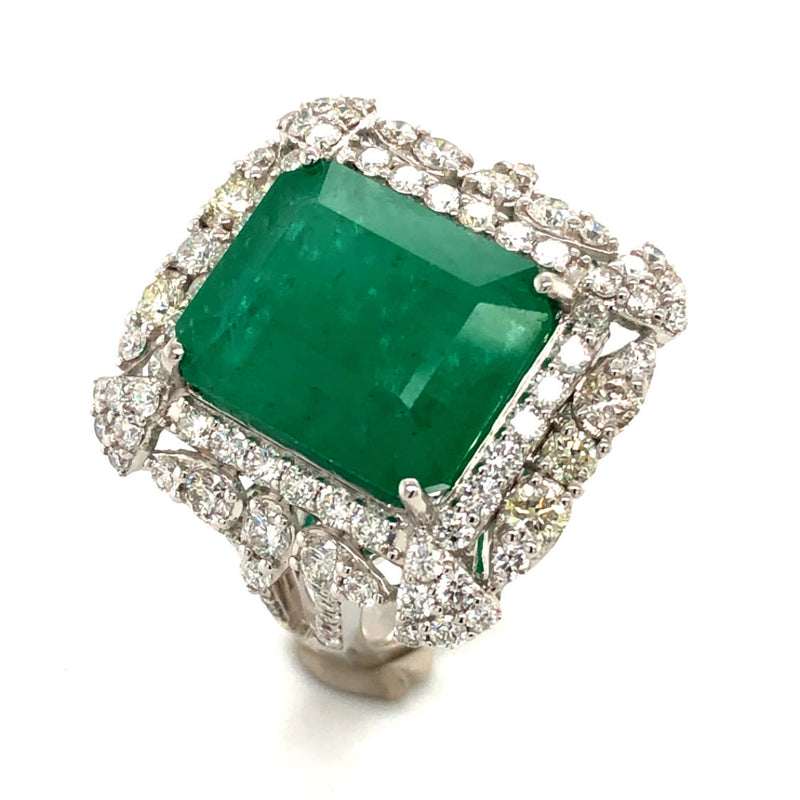 GIA Emerald & Fancy Diamond Fancy Halo Frame Ring