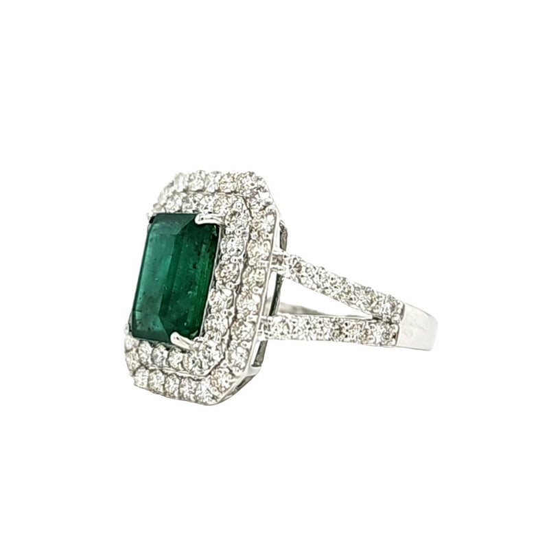 Designer Emerald Ring with Tiered Diamond Halo