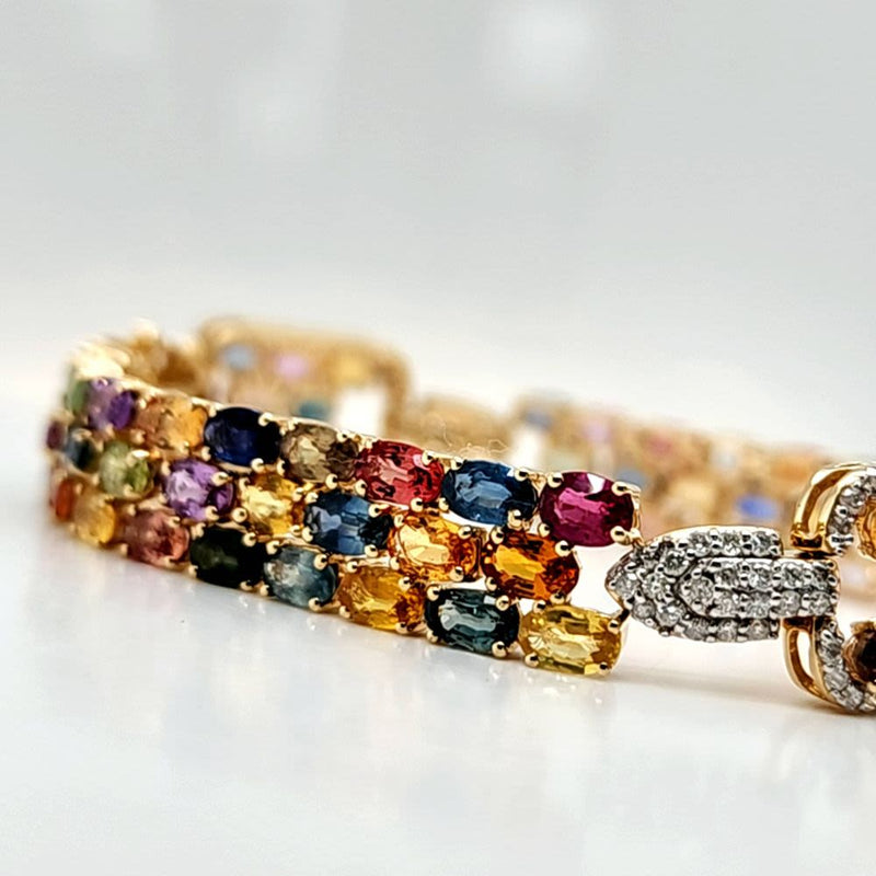 Fancy Colored Sapphire and Diamond-Frame Bracelet