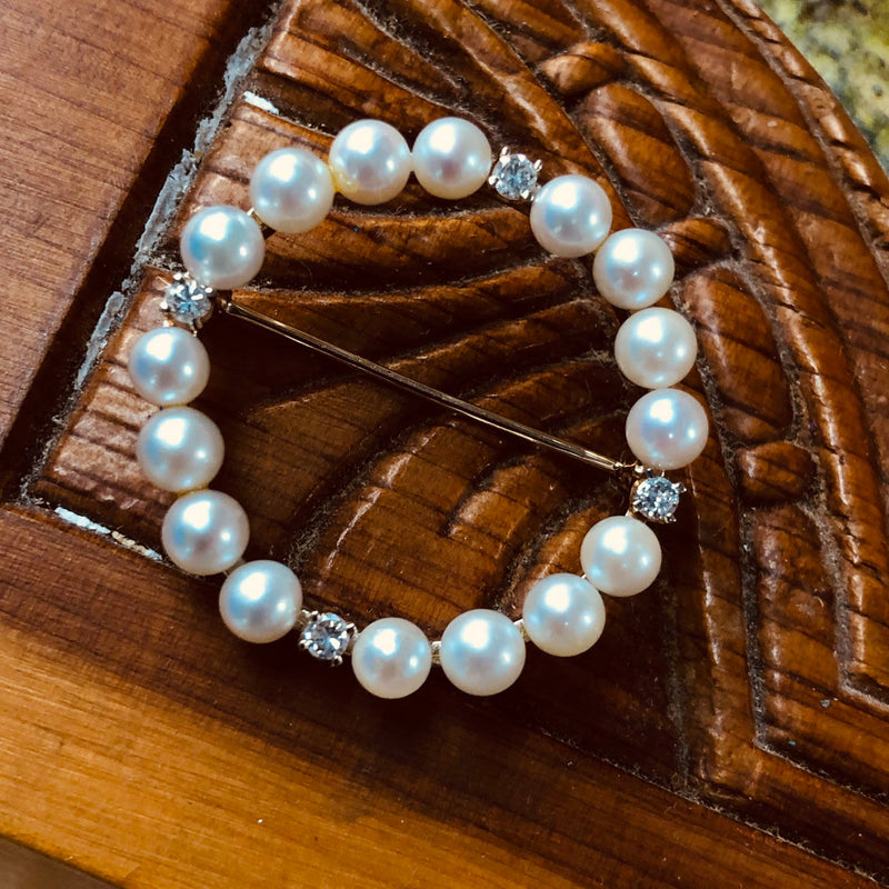 Vintage Diamond and Pearl Brooch - Daughter's Size
