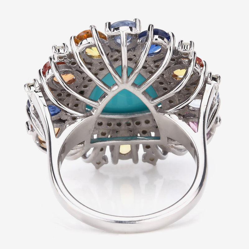 Turquoise Ring w/ Radiant Gemstone & Diamond Frame