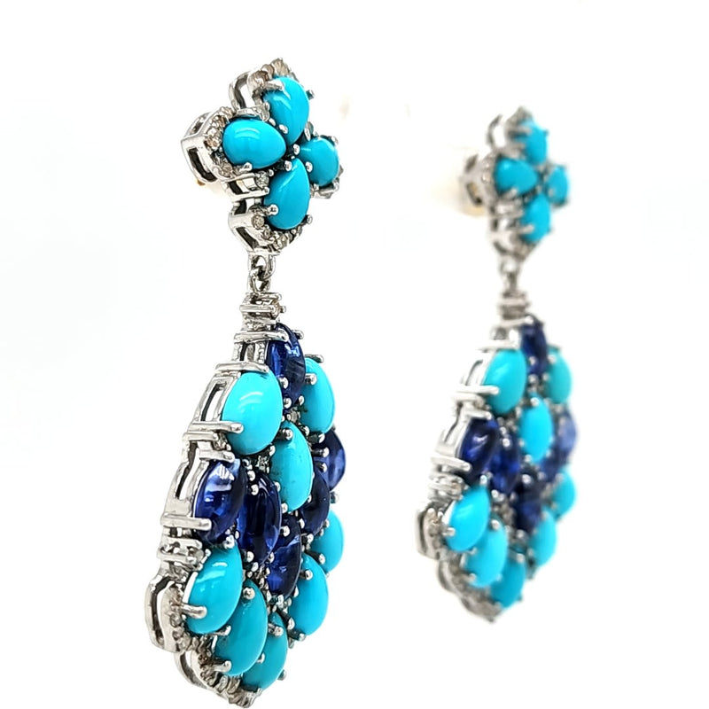 Stunning Turquoise, Kyanite, and Diamond Earrings