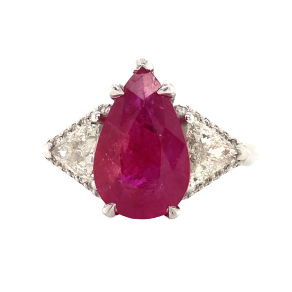 GIA Mozambique Ruby and Trilliant-Cut Diamond Ring