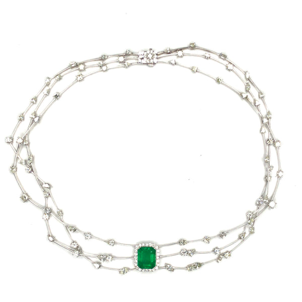 RARE GIA F1 Emerald and Layered Diamond Necklace