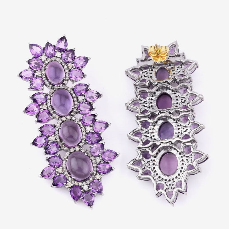 Mixed-Cut Asymmetrical Amethyst & Diamond Earrings